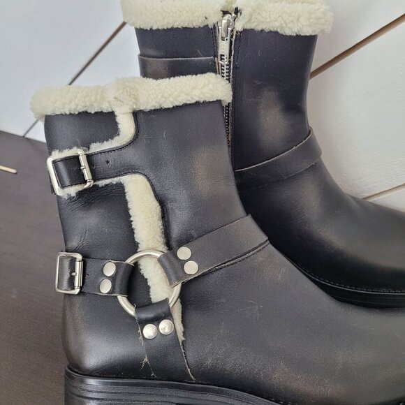 NEW Steve Madden Brixton-F Lined Black Distressed Leather Buckle Moto Boots 11 - Picture 4 of 12
